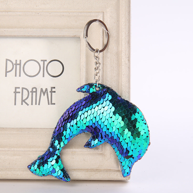 Wholesale Sea Life Sequined Dolphin Metal Keychains